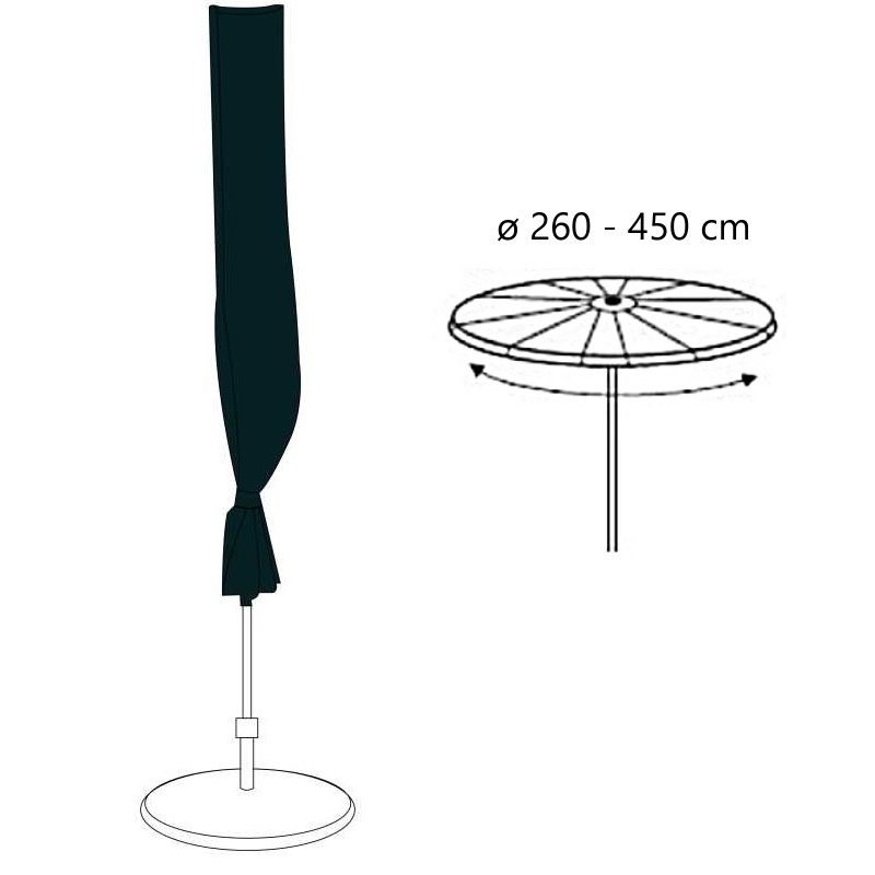 Kryt na slunečník 260-450 cm se středovou tyčí černý PE 100g/m2
