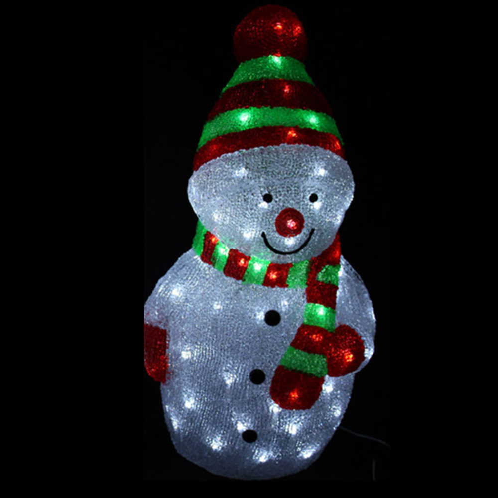 Sněhulák akryl 30,5 cm do zásuvky 40 LED studená bílá červeno zelený