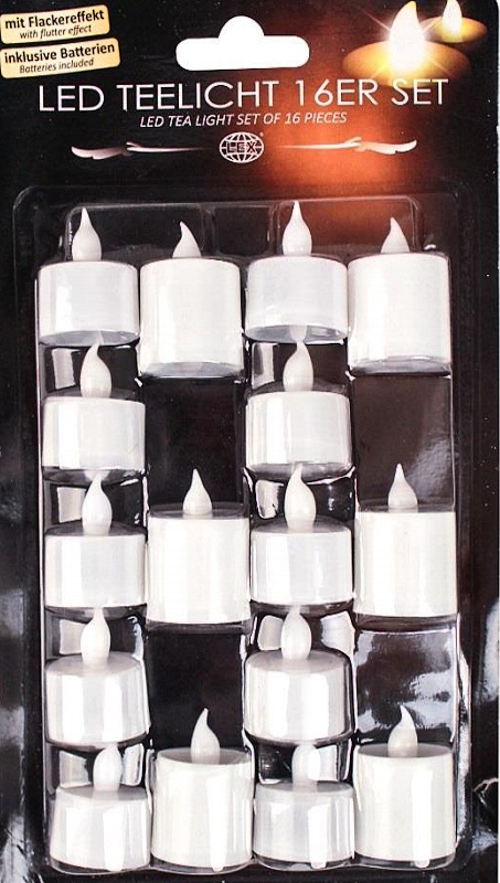 LED čajová svíčka plápolající teplá bílá sada 16 ks