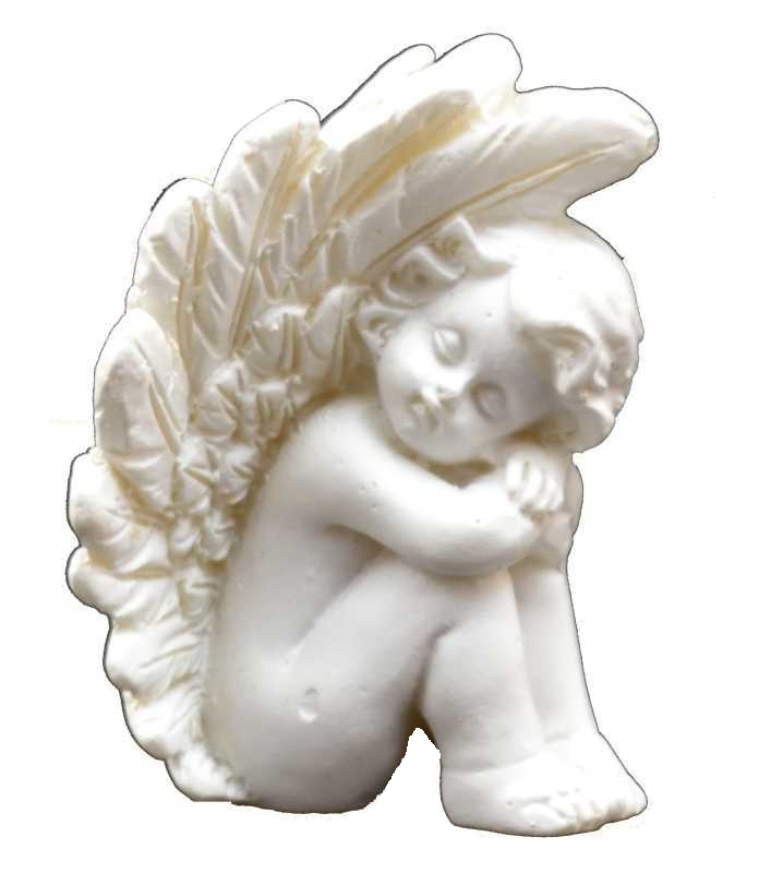Sedící a spící andělíček 6 x 4,5 x 4 cm pravý bílý polyresin