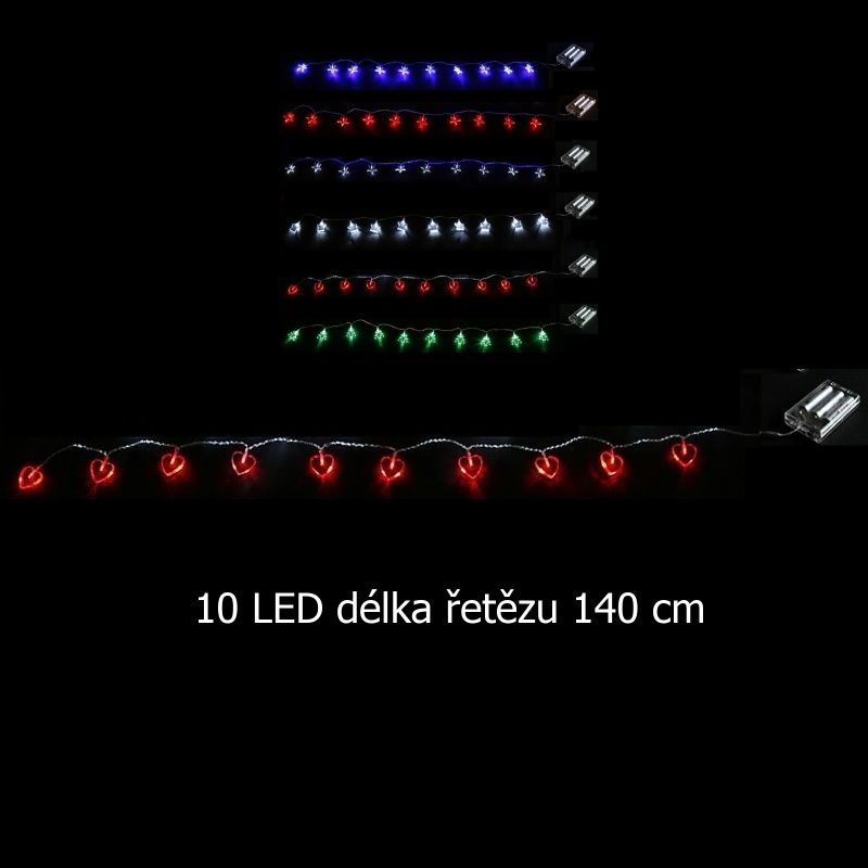 Světelný řetěz na baterie 140 cm 10 LED červená srdce